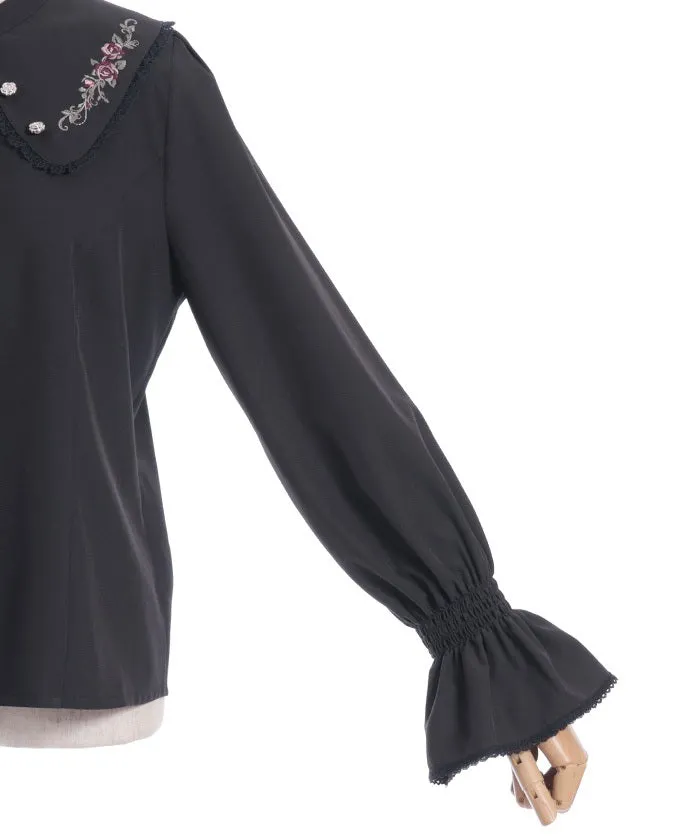Rose Embroidery Big Collar Blouse